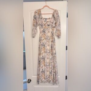 Baltic Born Cream and Tan Floral Long Sleeve maxi Dress